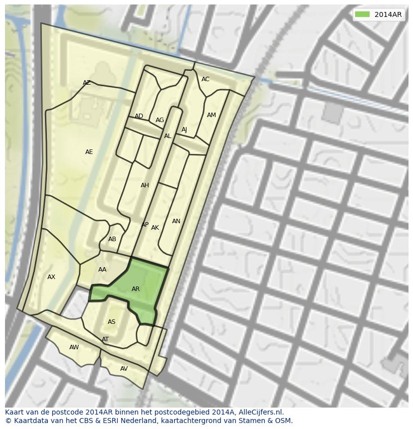 Afbeelding van het postcodegebied 2014 AR op de kaart.