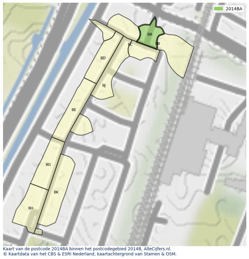 Afbeelding van het postcodegebied 2014 BA op de kaart.