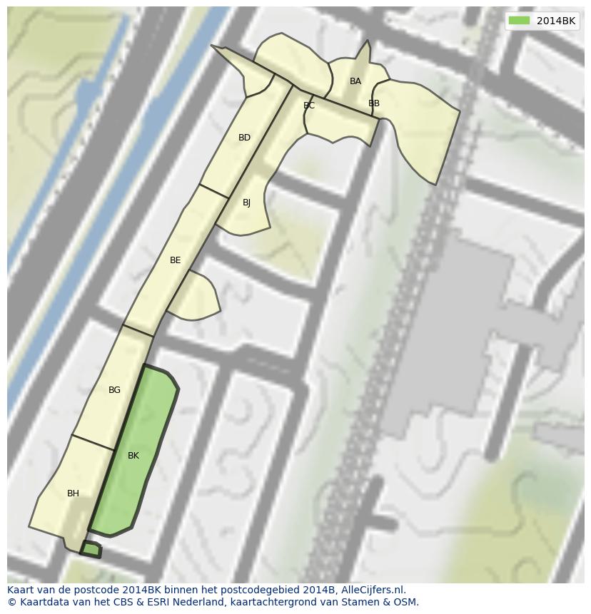 Afbeelding van het postcodegebied 2014 BK op de kaart.