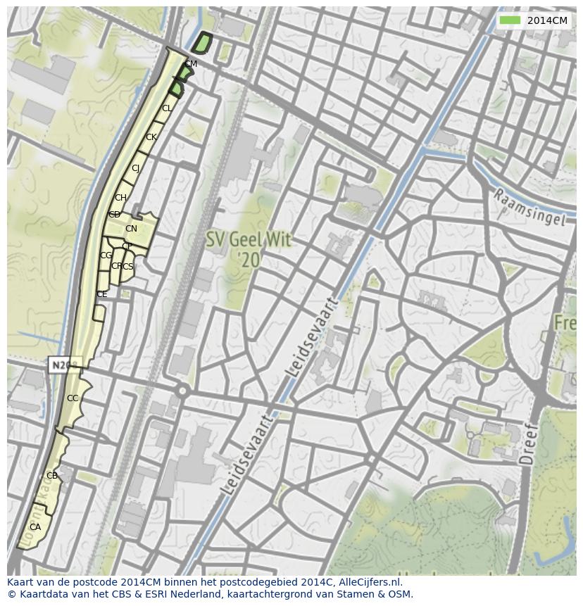 Afbeelding van het postcodegebied 2014 CM op de kaart.