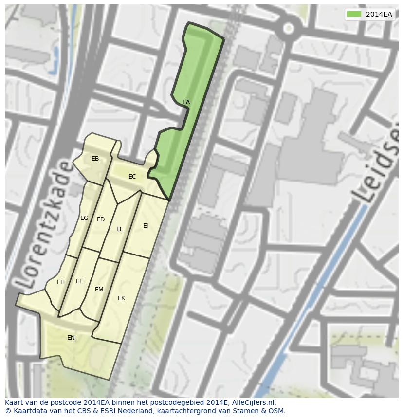 Afbeelding van het postcodegebied 2014 EA op de kaart.