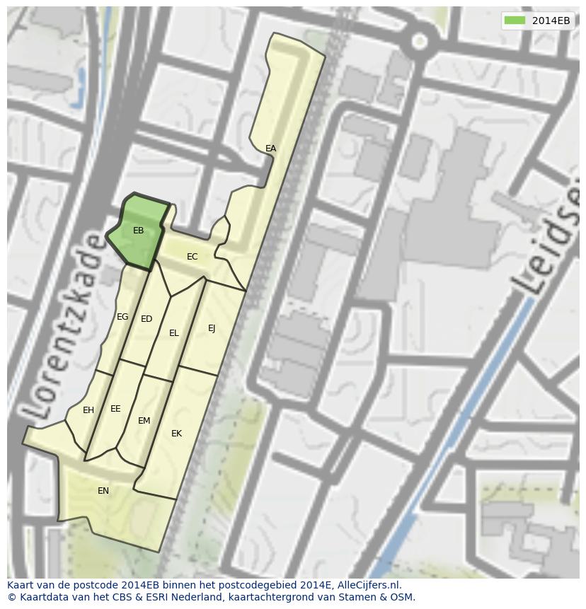 Afbeelding van het postcodegebied 2014 EB op de kaart.