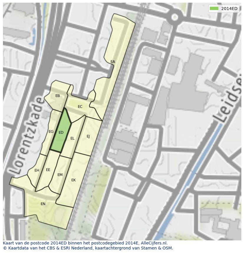 Afbeelding van het postcodegebied 2014 ED op de kaart.