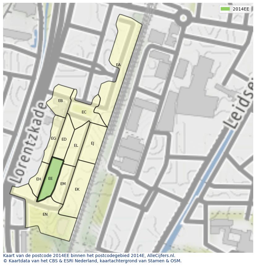 Afbeelding van het postcodegebied 2014 EE op de kaart.