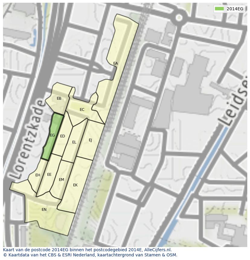 Afbeelding van het postcodegebied 2014 EG op de kaart.
