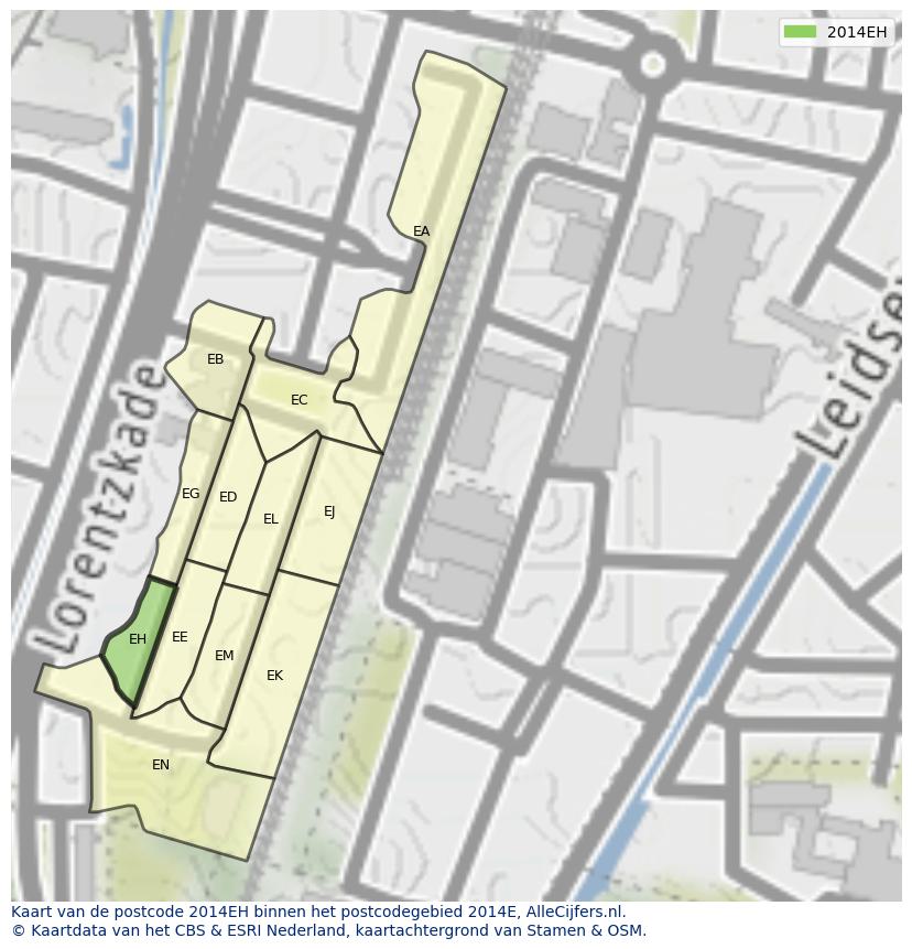 Afbeelding van het postcodegebied 2014 EH op de kaart.