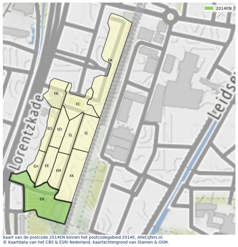Afbeelding van het postcodegebied 2014 EN op de kaart.