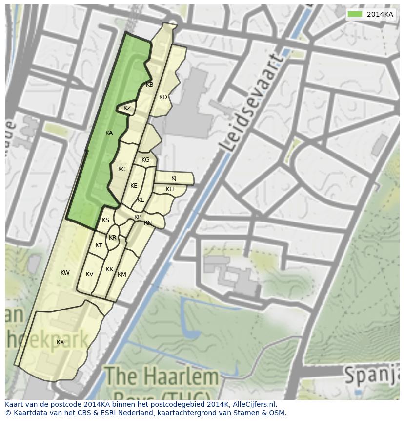Afbeelding van het postcodegebied 2014 KA op de kaart.