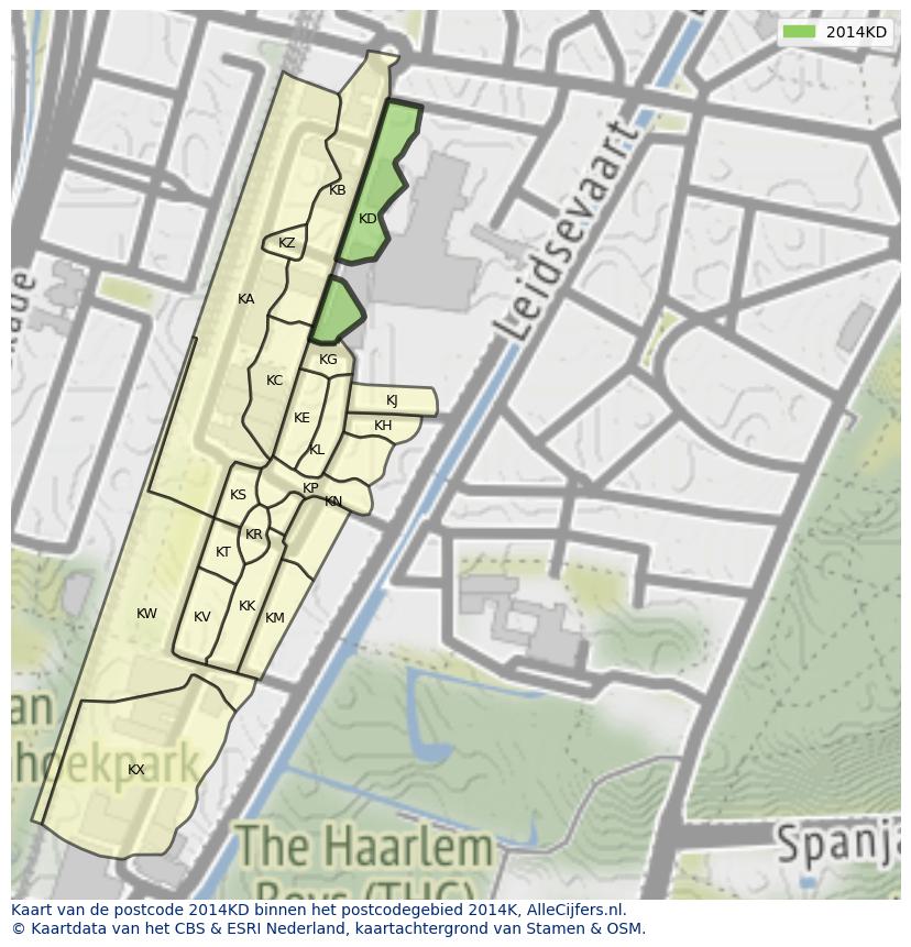Afbeelding van het postcodegebied 2014 KD op de kaart.