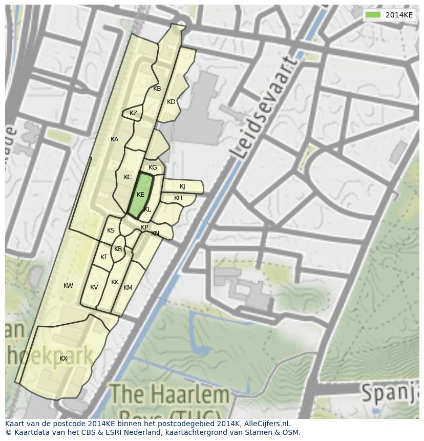 Afbeelding van het postcodegebied 2014 KE op de kaart.