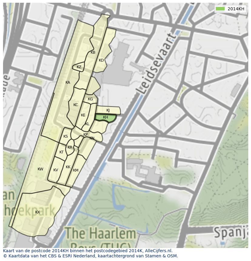 Afbeelding van het postcodegebied 2014 KH op de kaart.
