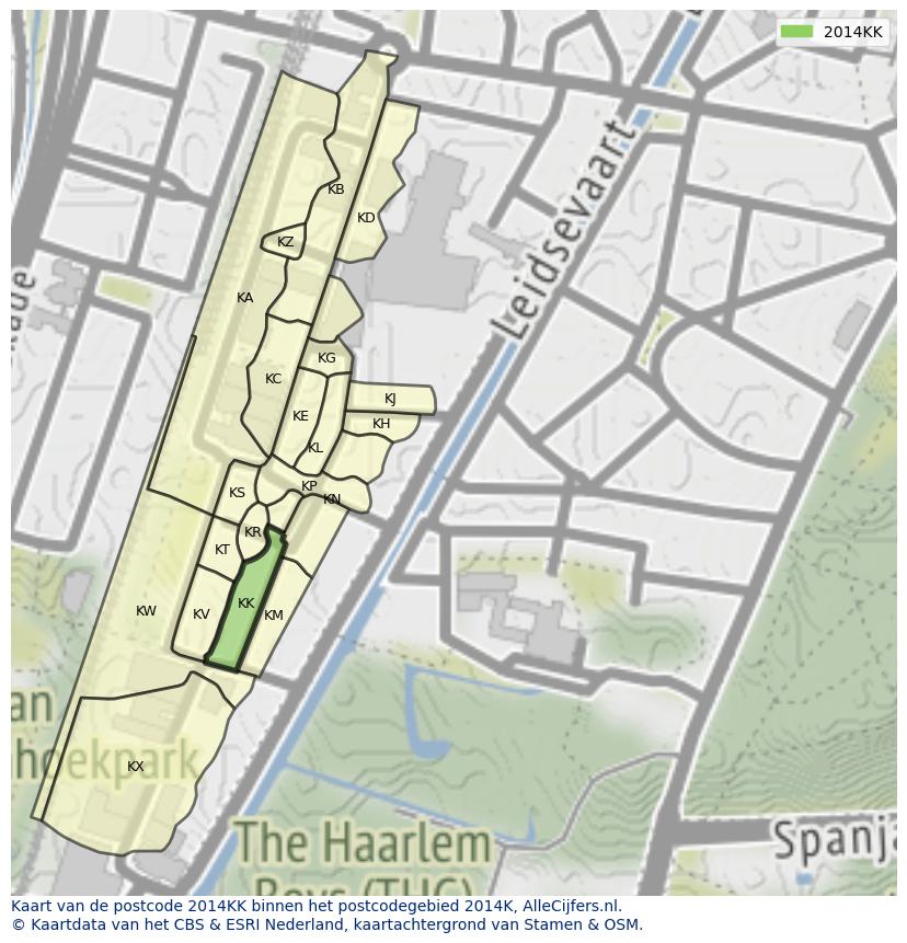 Afbeelding van het postcodegebied 2014 KK op de kaart.