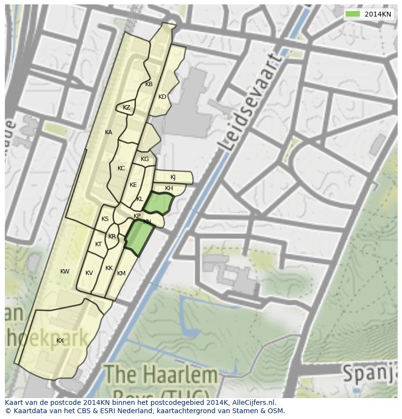 Afbeelding van het postcodegebied 2014 KN op de kaart.