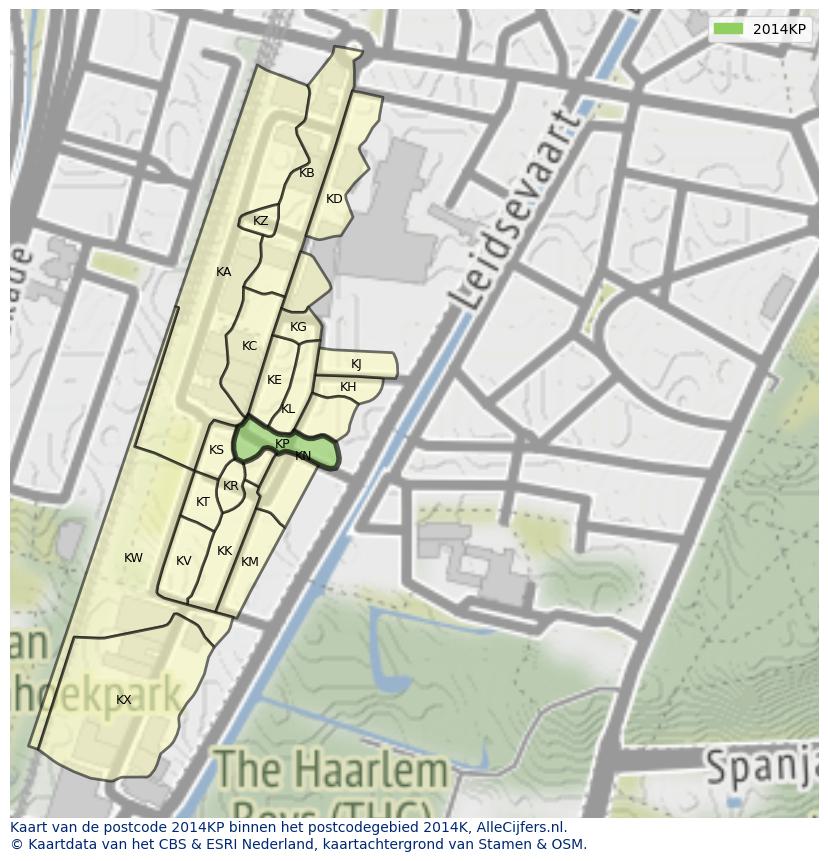 Afbeelding van het postcodegebied 2014 KP op de kaart.