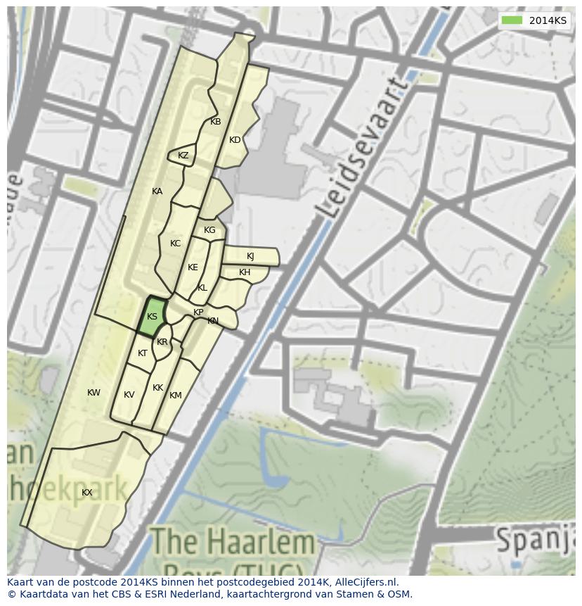 Afbeelding van het postcodegebied 2014 KS op de kaart.