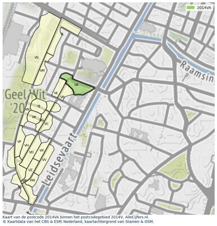 Afbeelding van het postcodegebied 2014 VA op de kaart.