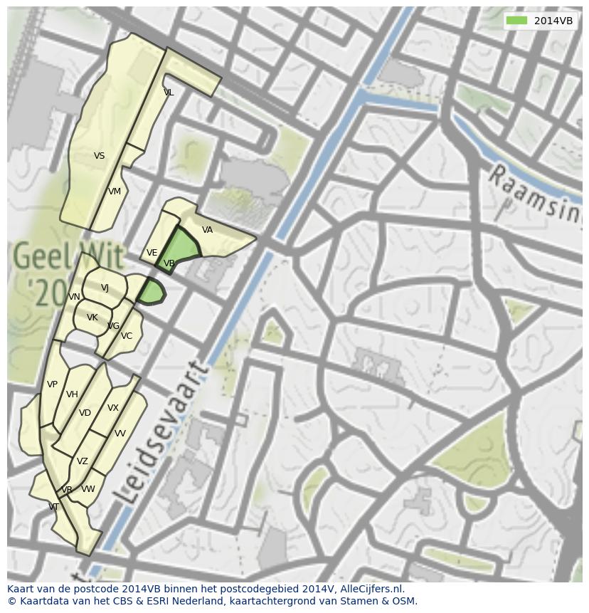 Afbeelding van het postcodegebied 2014 VB op de kaart.