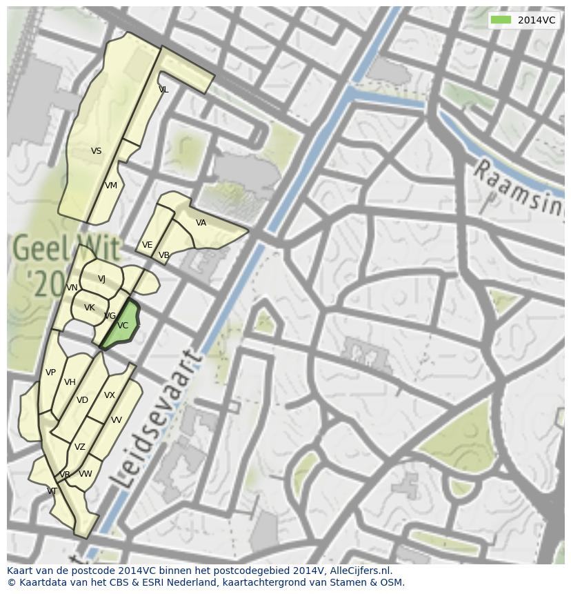 Afbeelding van het postcodegebied 2014 VC op de kaart.