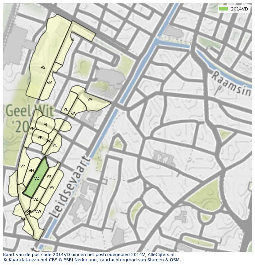 Afbeelding van het postcodegebied 2014 VD op de kaart.