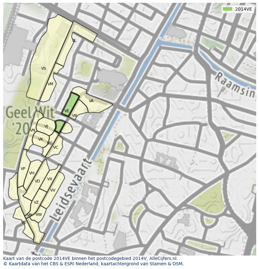 Afbeelding van het postcodegebied 2014 VE op de kaart.