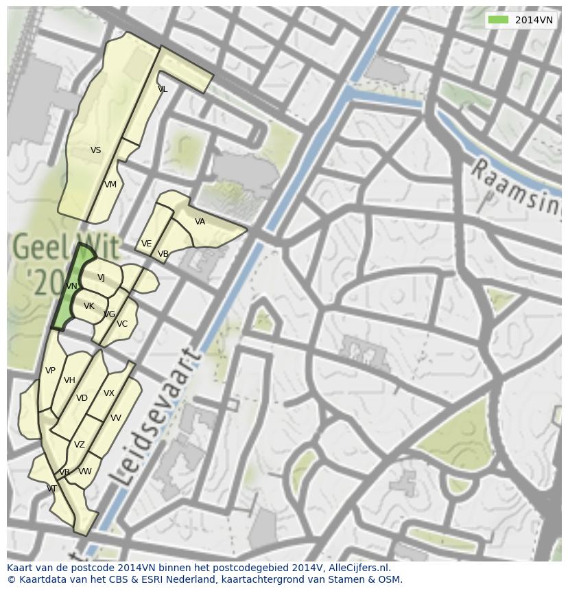 Afbeelding van het postcodegebied 2014 VN op de kaart.