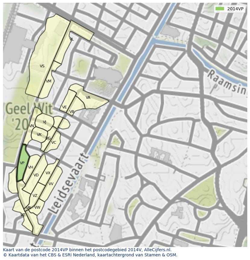 Afbeelding van het postcodegebied 2014 VP op de kaart.