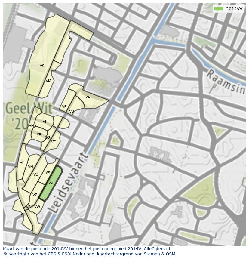 Afbeelding van het postcodegebied 2014 VV op de kaart.