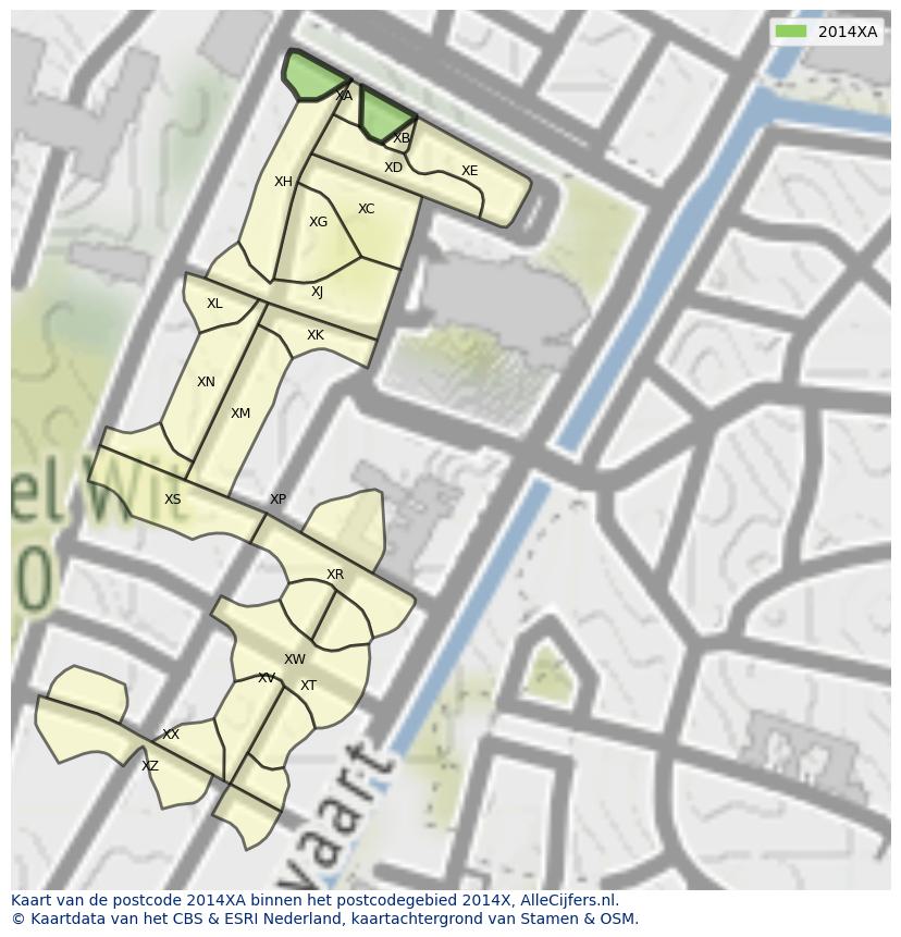 Afbeelding van het postcodegebied 2014 XA op de kaart.