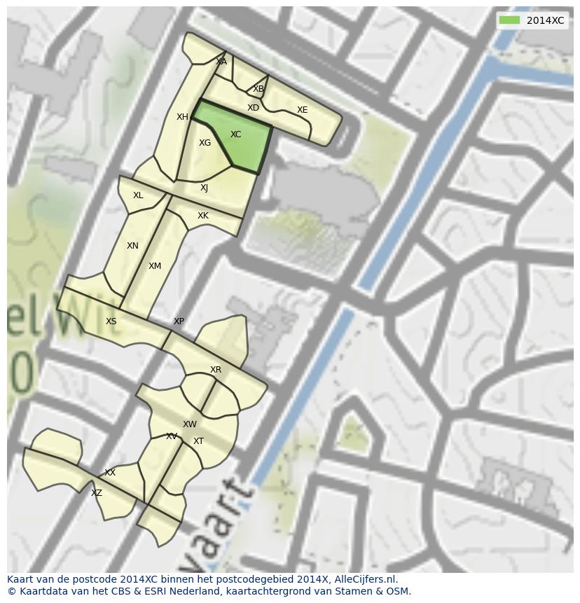 Afbeelding van het postcodegebied 2014 XC op de kaart.