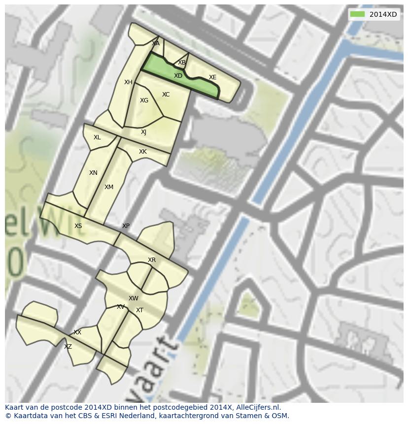 Afbeelding van het postcodegebied 2014 XD op de kaart.