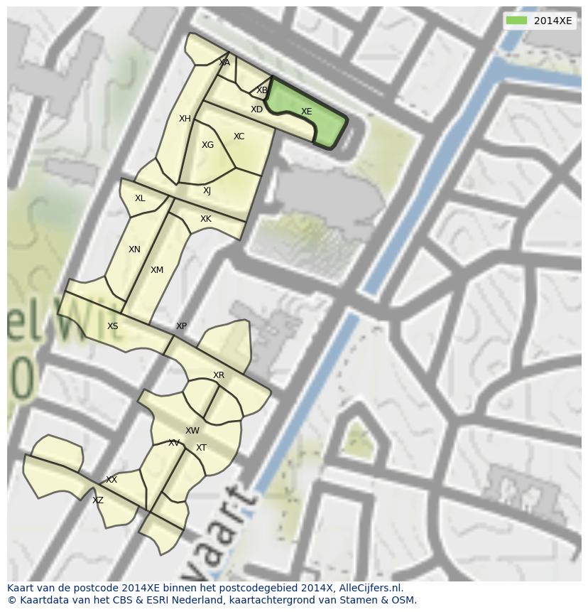 Afbeelding van het postcodegebied 2014 XE op de kaart.