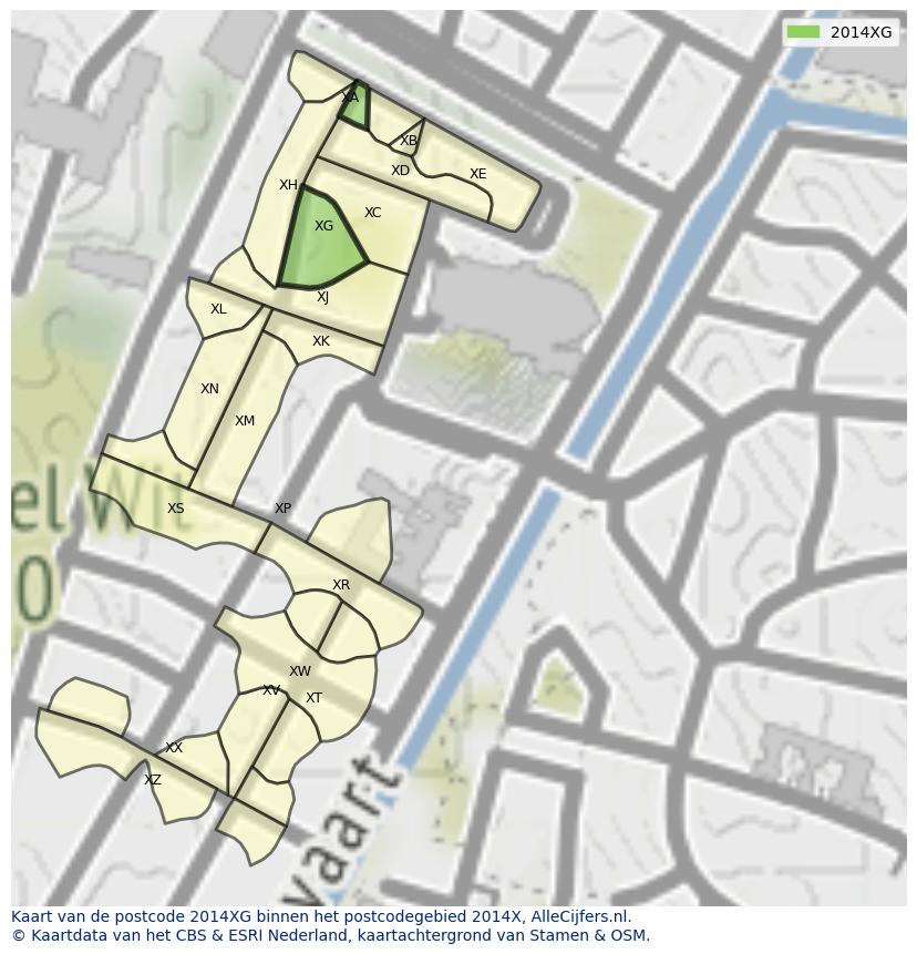 Afbeelding van het postcodegebied 2014 XG op de kaart.