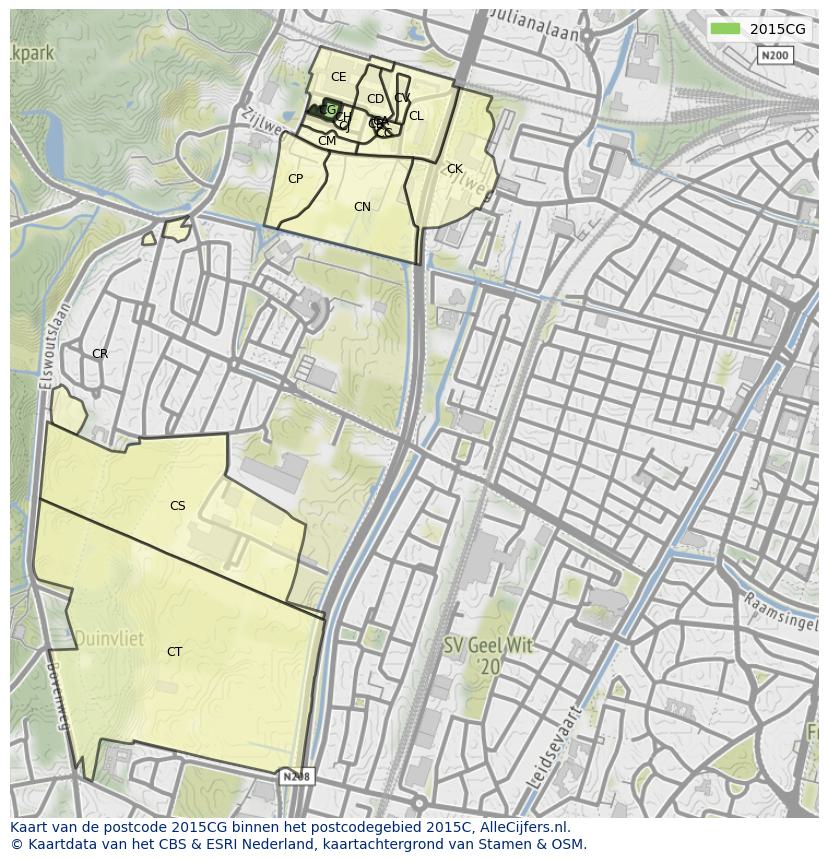 Afbeelding van het postcodegebied 2015 CG op de kaart.