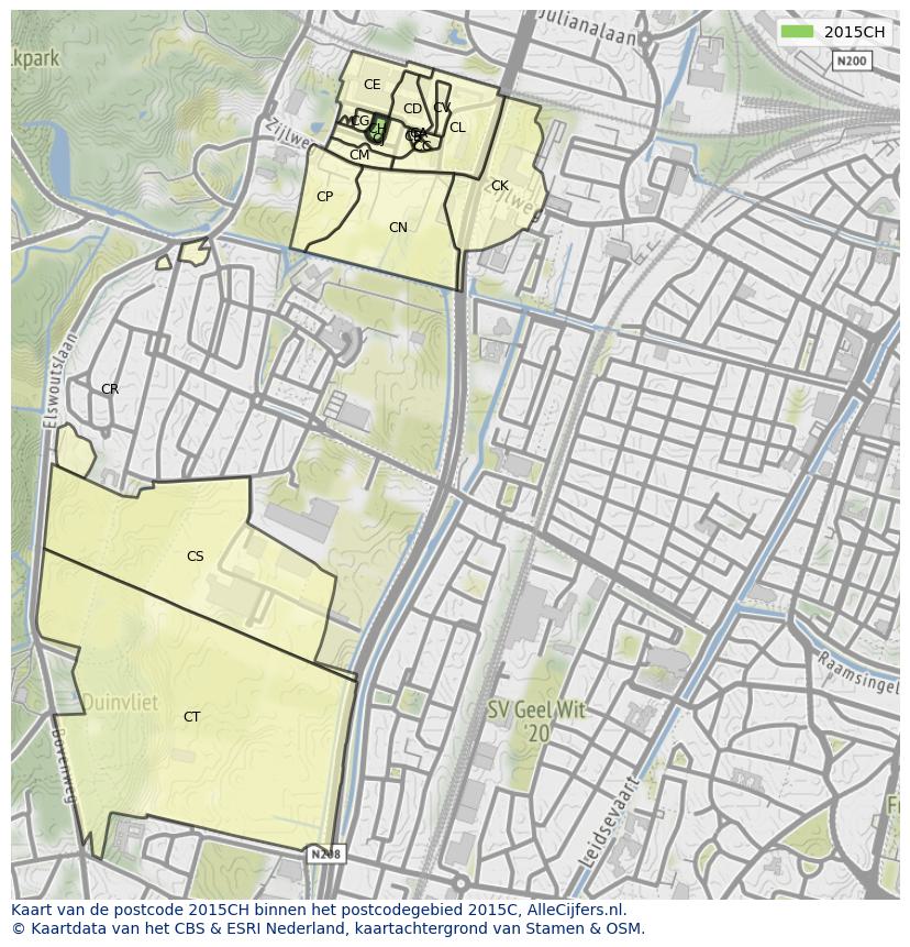 Afbeelding van het postcodegebied 2015 CH op de kaart.