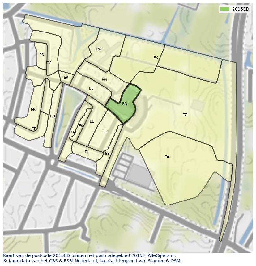 Afbeelding van het postcodegebied 2015 ED op de kaart.