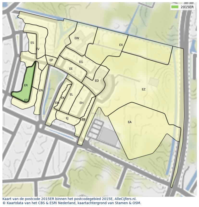 Afbeelding van het postcodegebied 2015 ER op de kaart.