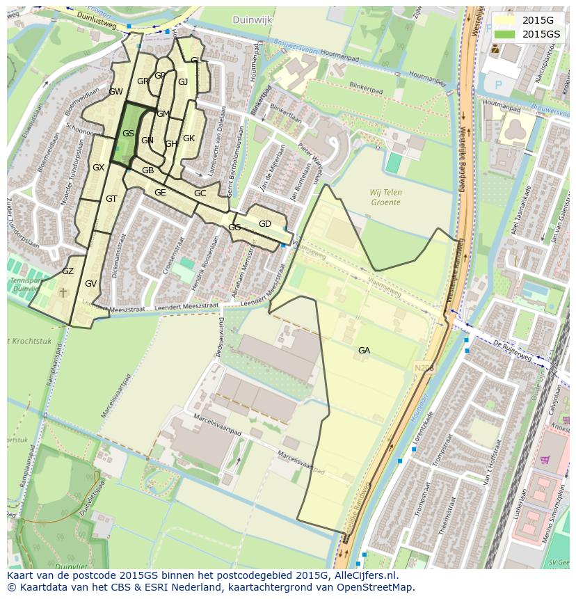 Afbeelding van het postcodegebied 2015 GS op de kaart.