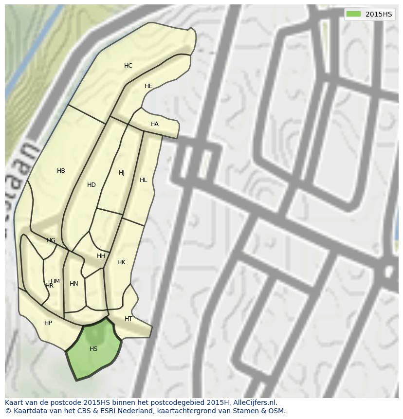 Afbeelding van het postcodegebied 2015 HS op de kaart.