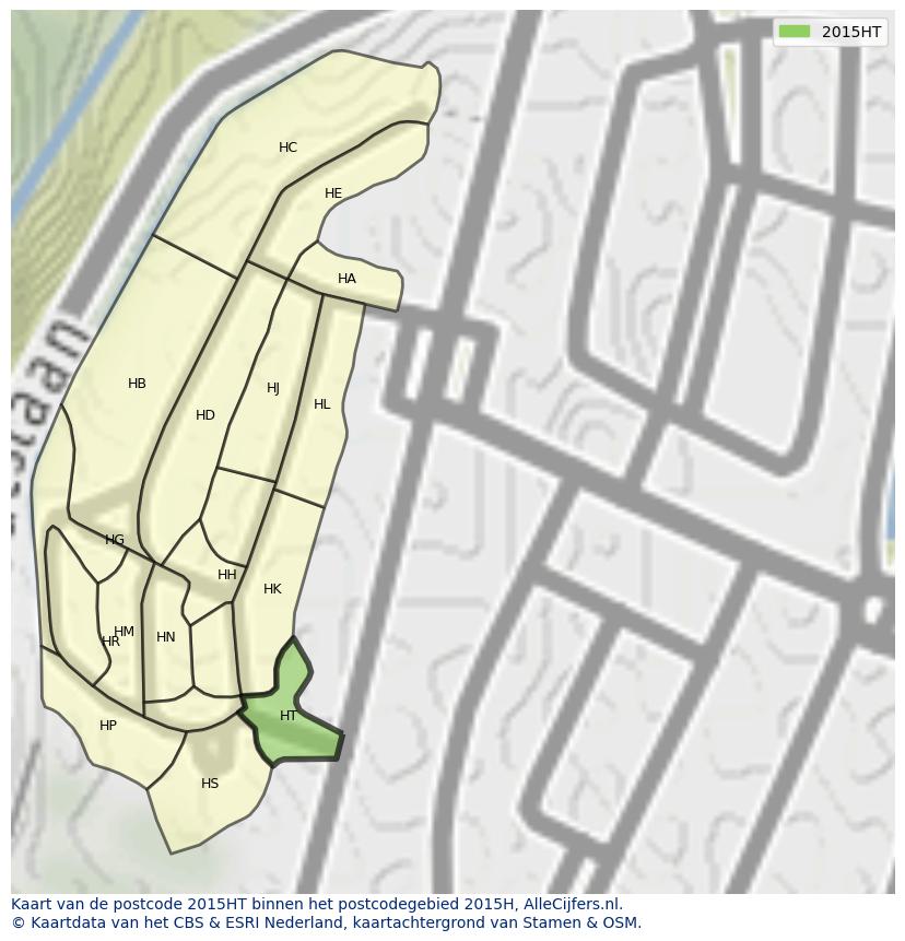Afbeelding van het postcodegebied 2015 HT op de kaart.