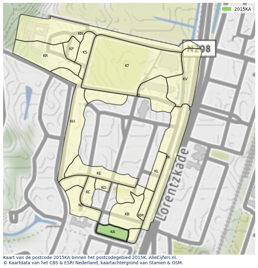 Afbeelding van het postcodegebied 2015 KA op de kaart.