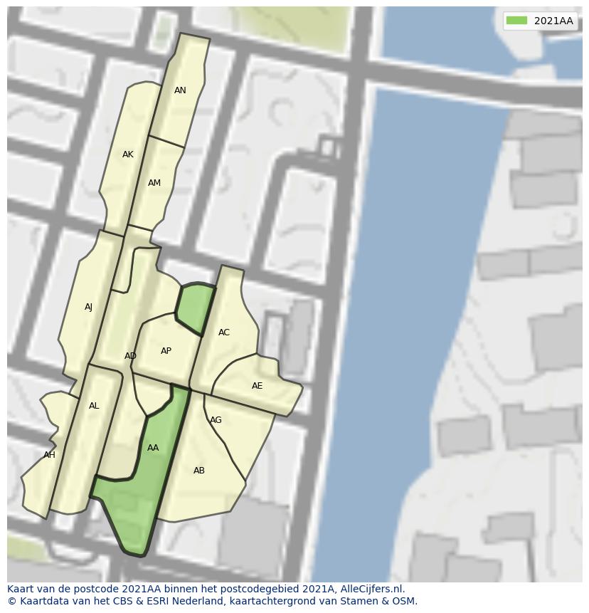Afbeelding van het postcodegebied 2021 AA op de kaart.