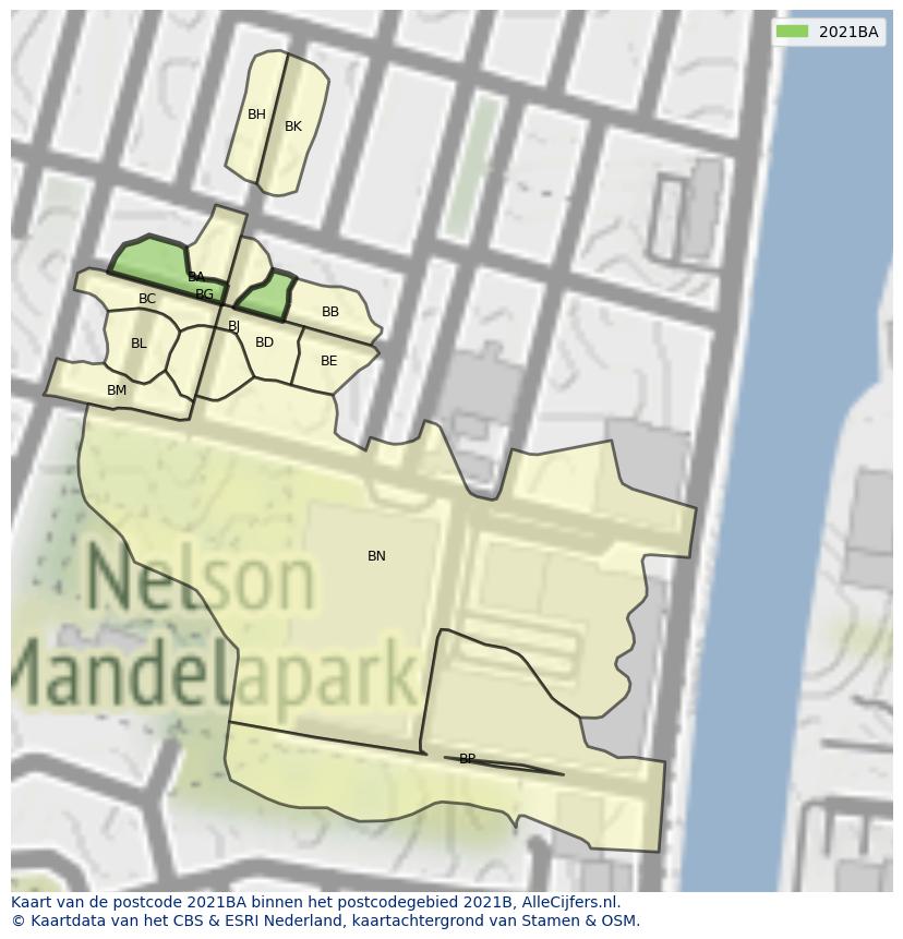 Afbeelding van het postcodegebied 2021 BA op de kaart.
