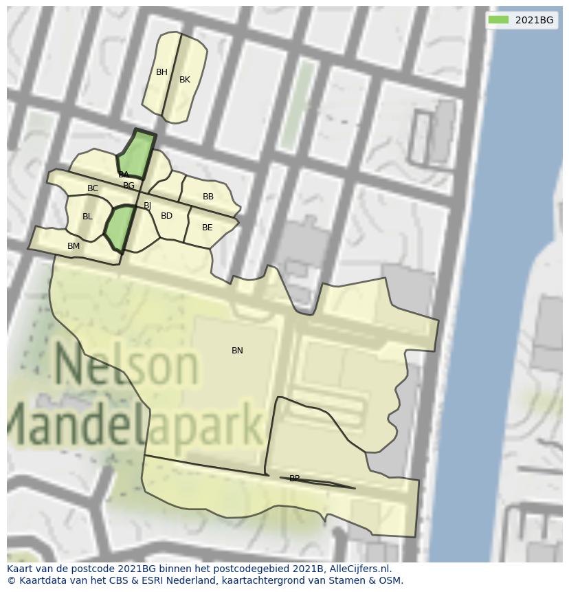 Afbeelding van het postcodegebied 2021 BG op de kaart.