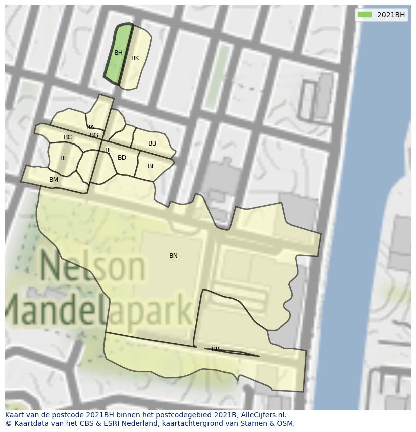 Afbeelding van het postcodegebied 2021 BH op de kaart.