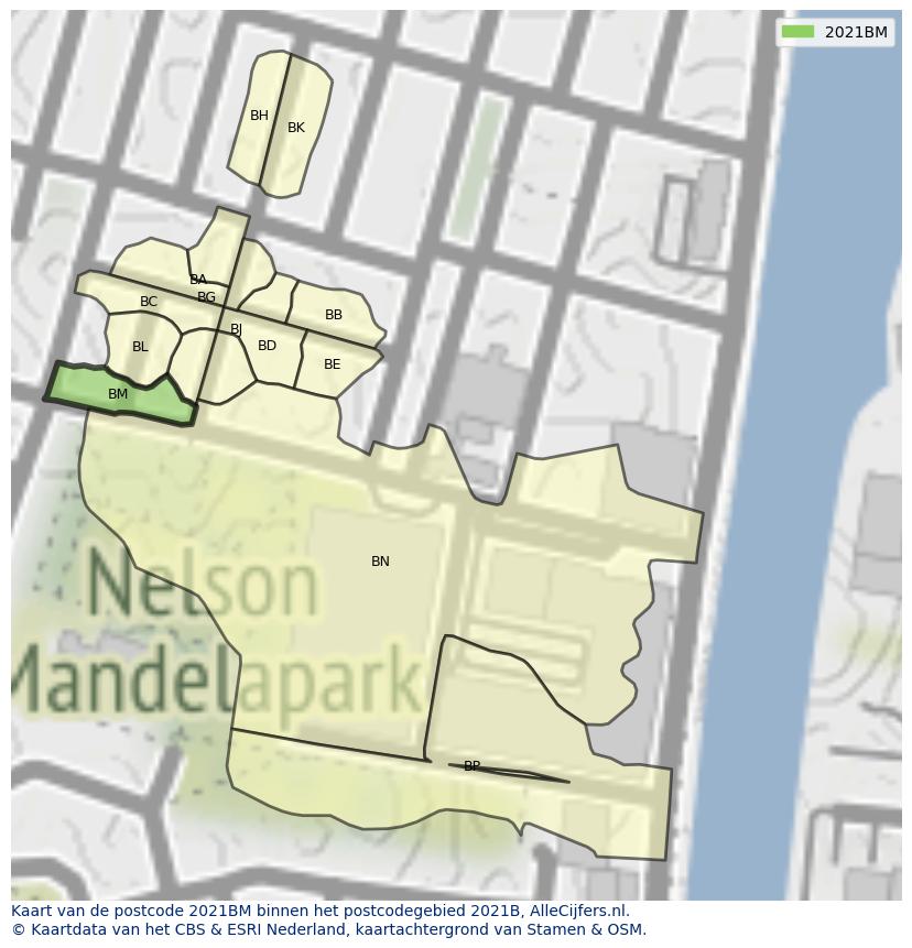 Afbeelding van het postcodegebied 2021 BM op de kaart.