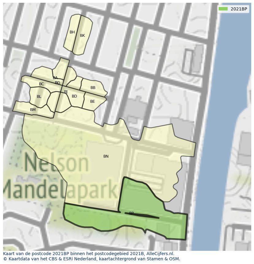 Afbeelding van het postcodegebied 2021 BP op de kaart.