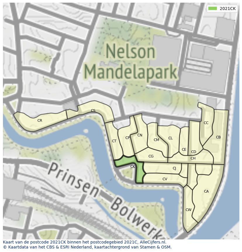 Afbeelding van het postcodegebied 2021 CK op de kaart.