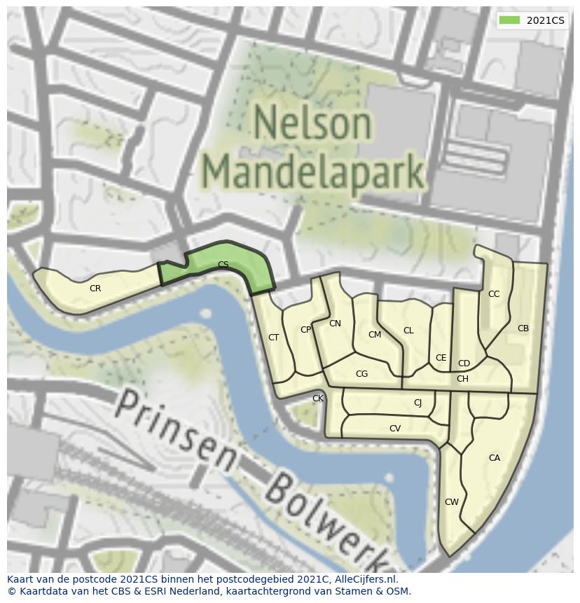 Afbeelding van het postcodegebied 2021 CS op de kaart.