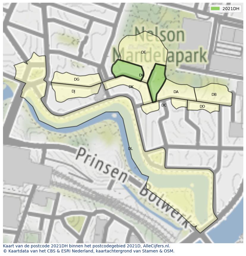 Afbeelding van het postcodegebied 2021 DH op de kaart.