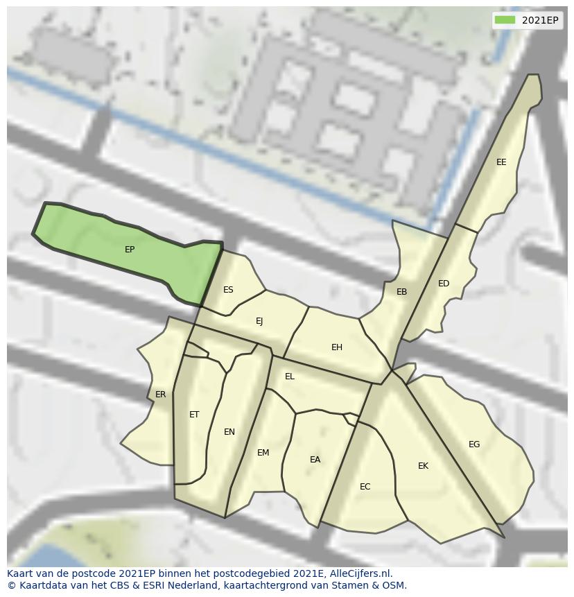 Afbeelding van het postcodegebied 2021 EP op de kaart.